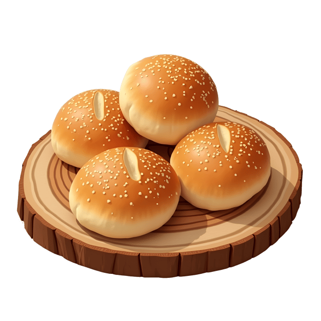 Free transparent PNG: Delicate Bread Rolls on Rustic Wooden Cutting Board Clipart