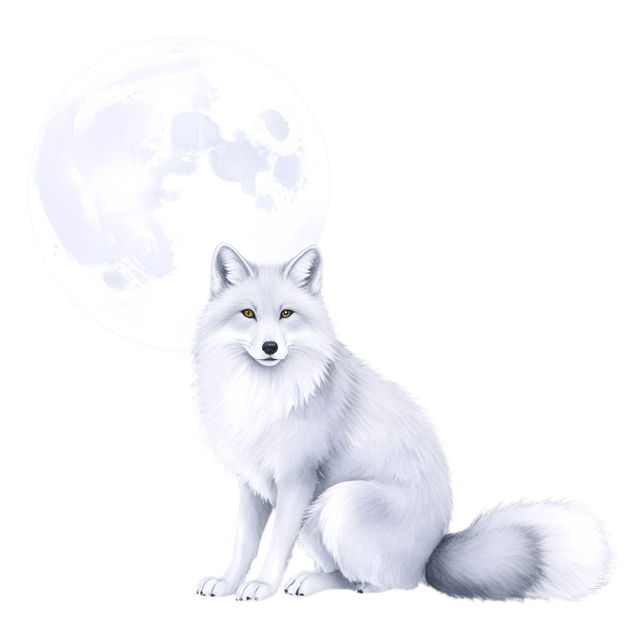 Free transparent PNG: Fluffy Silver Fox PNG under Full Moon - Transparent Background