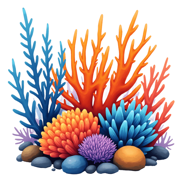Free transparent PNG: Vibrant Coral Reef PNG with Orange and Blue Corals on Transparent Background