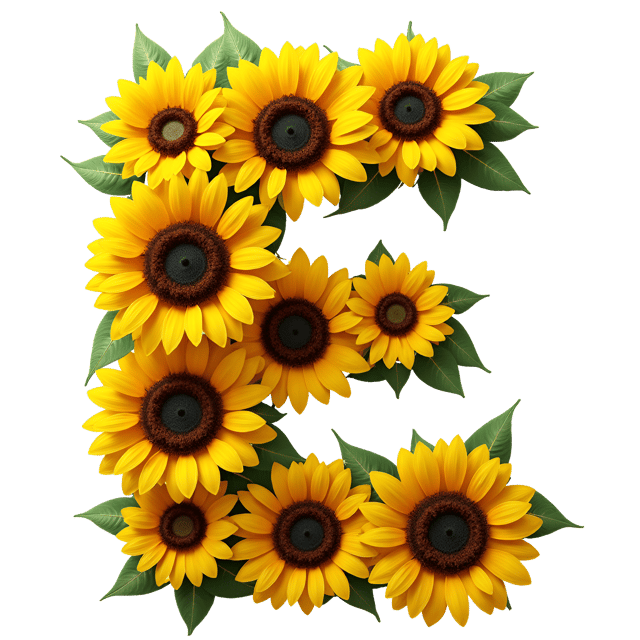 Free transparent PNG: E With Festive Sunflowers PNG Design for Decorative and Creative Uses