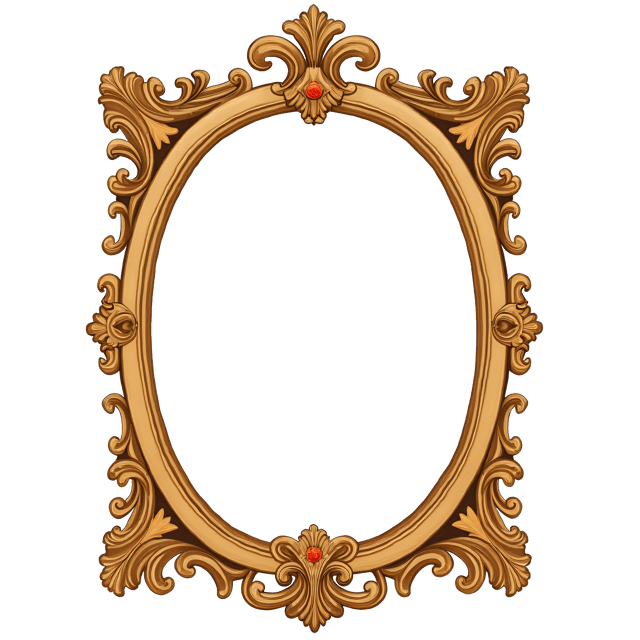 Free transparent PNG: Gold Filigree Frames with Delicate Engravings and Whimsical Cartoon Illustration Style