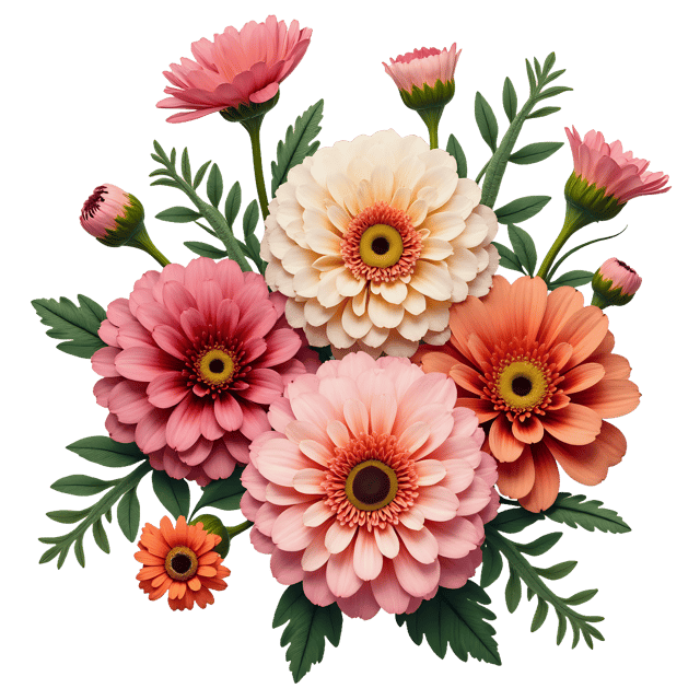 Free transparent PNG: Dahlia, Zinnia  Cosmos PNG  Vibrant Blooms for Floral Design  Decor