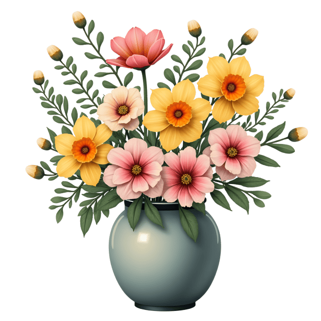 Free transparent PNG: Narcissus and Anemones Ceramic Vase Clipart with Transparent Background