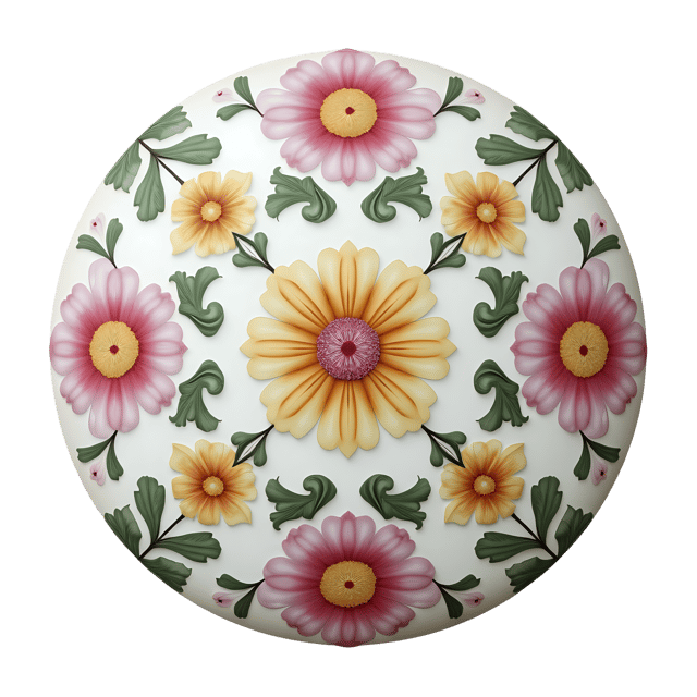 Free transparent PNG: Hand-Painted Ceramic Ornament with Symmetrical Floral Motifs in Soft Pastels