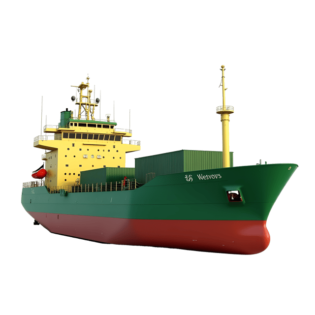 Free transparent PNG: Green Cargo Ship with Yellow Stripes Illustration for Maritime and Transportation Imagery