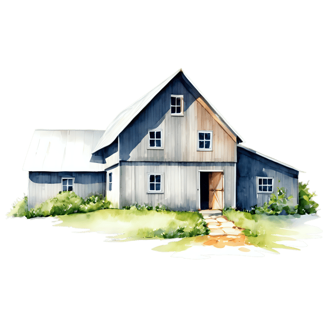 Free transparent PNG: Watercolor Barn House Transparent PNG – Gentle Illustration for Nursery Decor & Crafts