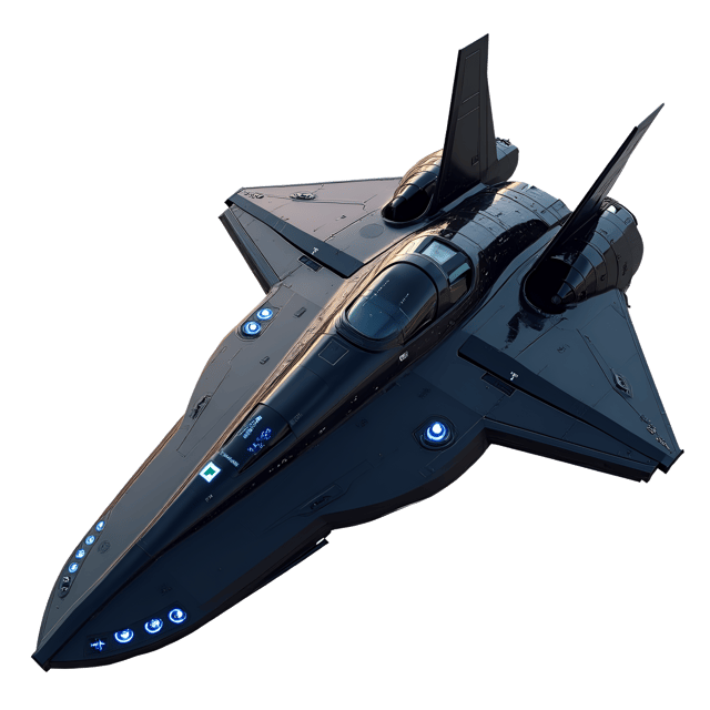 Free transparent PNG: Advanced Black Spaceship with Blue Lights - Realistic Illustration