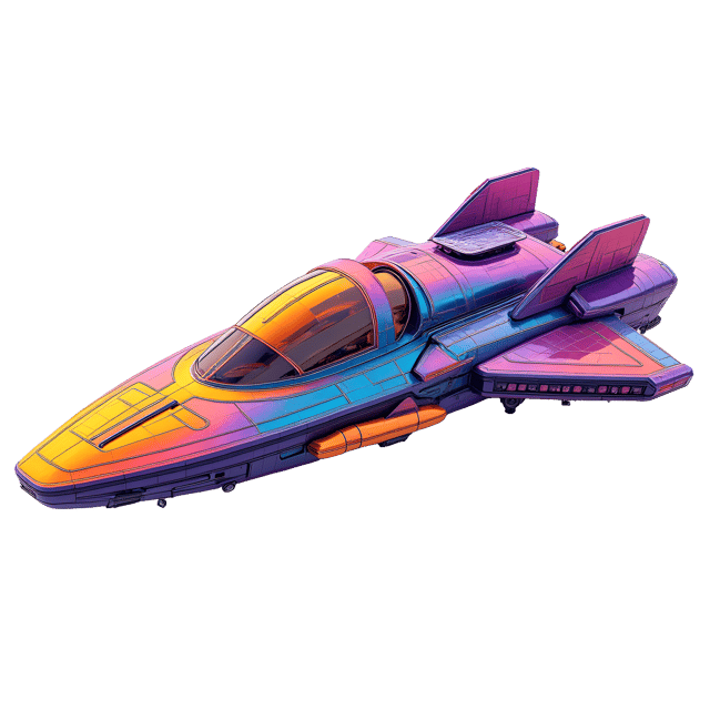 Free transparent PNG: Rainbow-Colored Spaceship with Shimmering Surfaces and Neon Accents