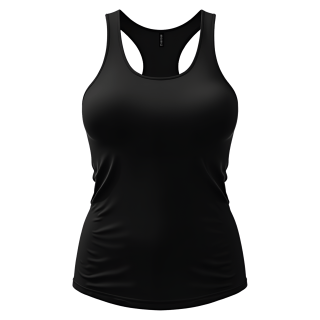 Free transparent PNG: Solid Black Tank Top Racerback Design on White Background with Realistic Illustration