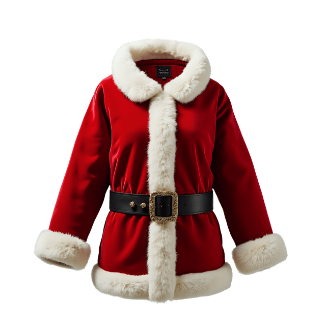 Free transparent PNG: Cozy Red Velvet Santa Claus Suit PNG with White Fur Trim for Holiday Decorations