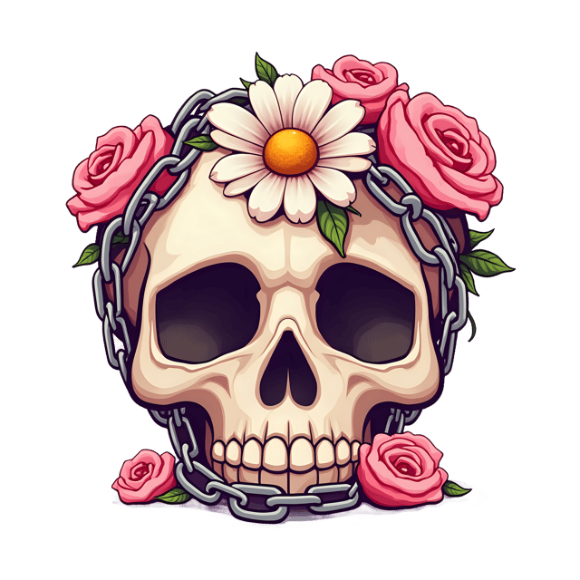 Free transparent PNG: Daisy Chain and Rose Skull PNG with Transparent Background for Creative Projects