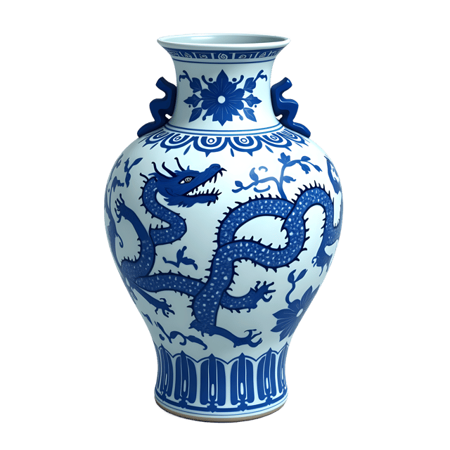 Free transparent PNG: Blue and White Ming Dynasty Dragon Motif Vase PNG Image for Art and Decor