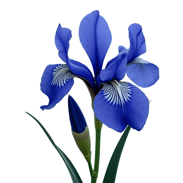 Free transparent PNG: Dark Blue Iris with Striking Patterns and Strong Stems - Beautiful PNG Illustration