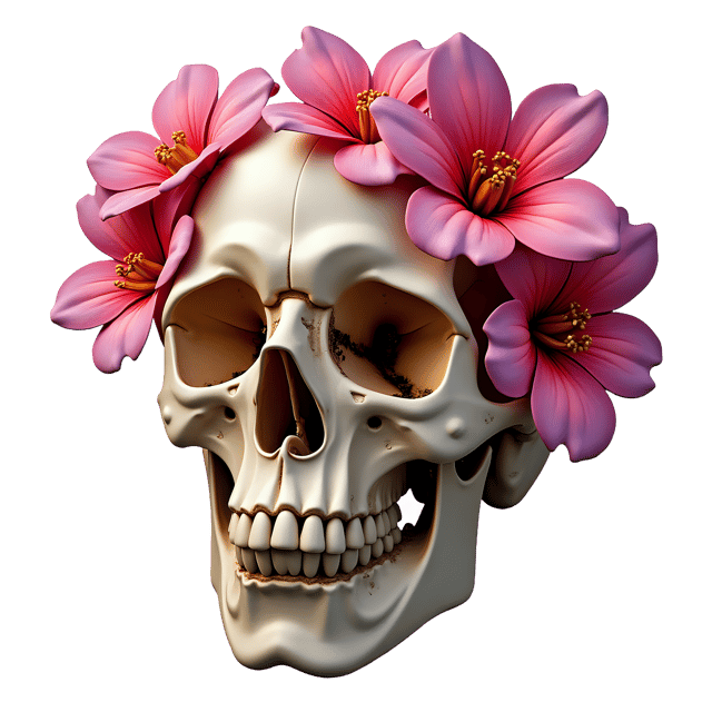 Free transparent PNG: Translucent Skull Flower Art for Creative and Decorative Use