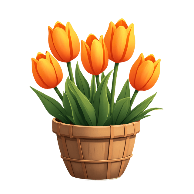 Free transparent PNG: Orange Tulips in Bamboo Basket PNG with Transparent Background for Floral Design