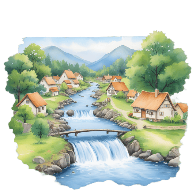 Free transparent PNG: Quaint Village by Tranquil Stream PNG
