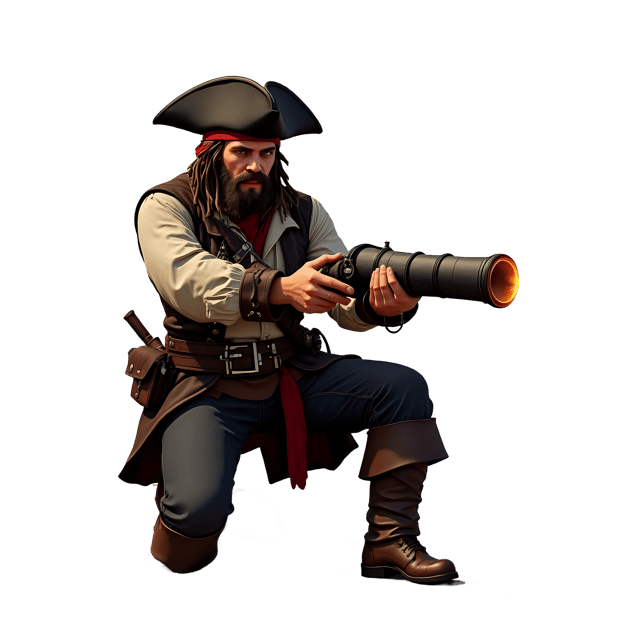 Free transparent PNG: Pirate Firing a Cannon PNG  Nautical Clipart for Themes, Games  Crafts