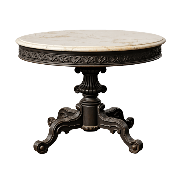 Free transparent PNG: Antique Marble-Top Table with Ornate Legs Clipart in Detailed Illustration Style