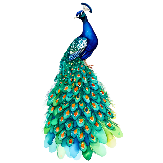 Free transparent PNG: Peacock Bird Watercolor Illustration - Transparent PNG for Nature Inspired Designs