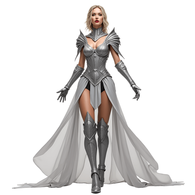 Free transparent PNG: Elegant Female Humanoid in Silver Armor: Realistic Illustration on White Background