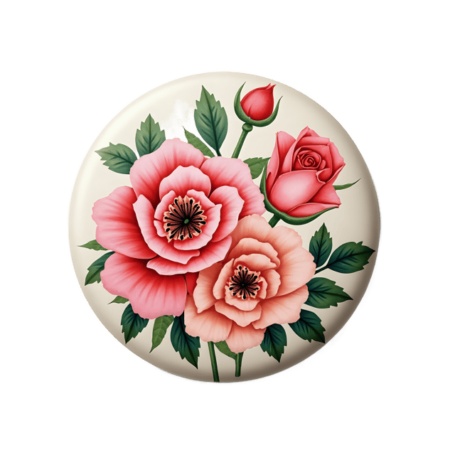 Free transparent PNG: Decorative Button with Painted Roses  Free PNG Download