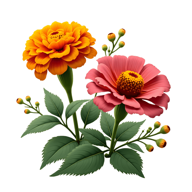 Free transparent PNG: Marigold and Zinnia PNG Download  Perfect for Garden Decor  Crafting
