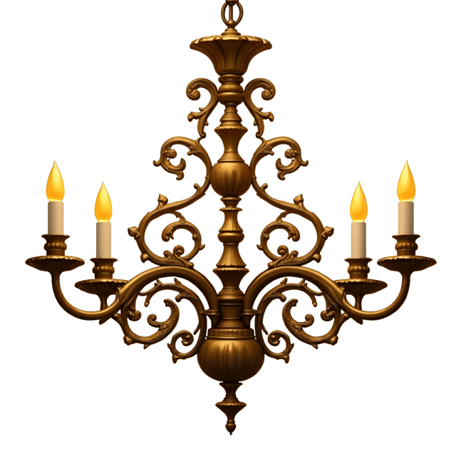 Free transparent PNG: Vintage Brass Chandelier Illustration with Filigree Details and Golden Glow