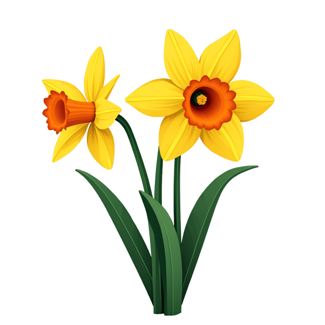Free transparent PNG: Gentle Daffodil Illustration with Bright Yellow Flowers and Green Leaves