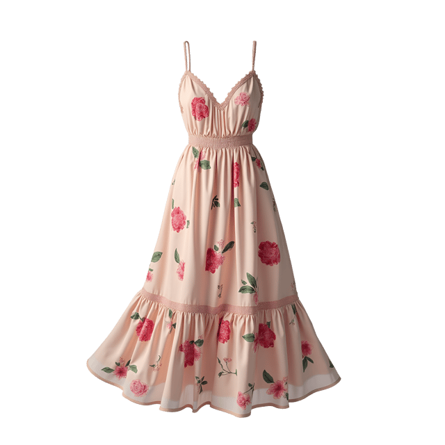 Free transparent PNG: Flowing Pastel Floral Dress with Spaghetti Straps and Tiered Hem
