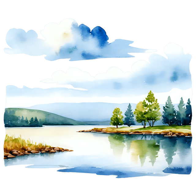 Free transparent PNG: Tranquil Watercolor Lake Landscape PNG - Transparent Background Illustration