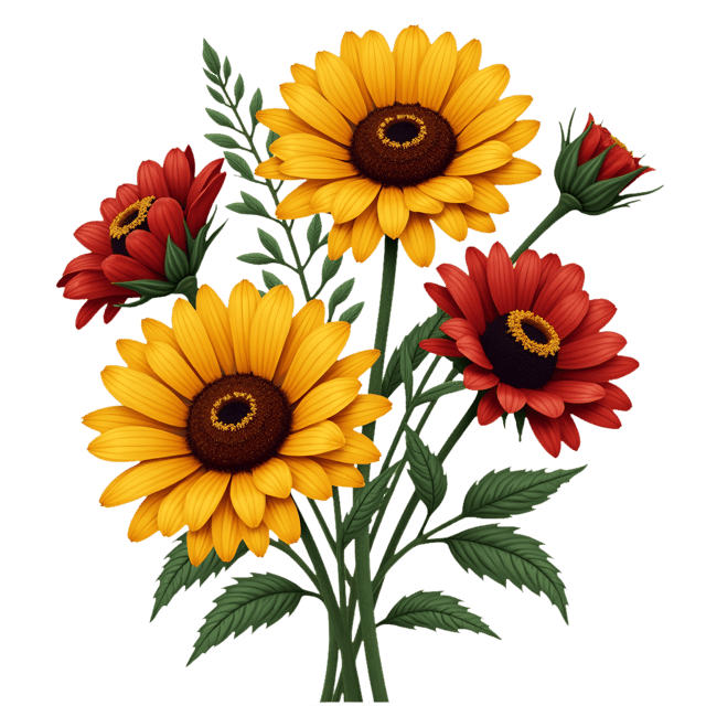 Free transparent PNG: Golden Sunflowers with Deep Maroon Zinnias  Flower Garden Clipart, free png download