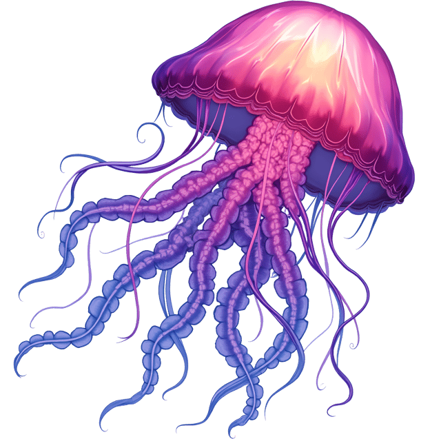 Free transparent PNG: Magnificent Jellyfish Illustration with Iridescent Pink and Purple Hues