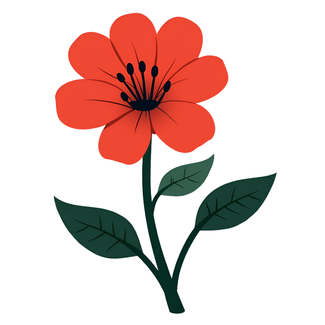 Free transparent PNG: Bright Cartoon Flower with Bold Red Petals and Dark Green Stems