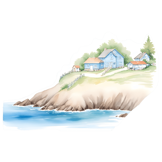 Free transparent PNG: Coastal Village in Muted Blues and Greens PNG
