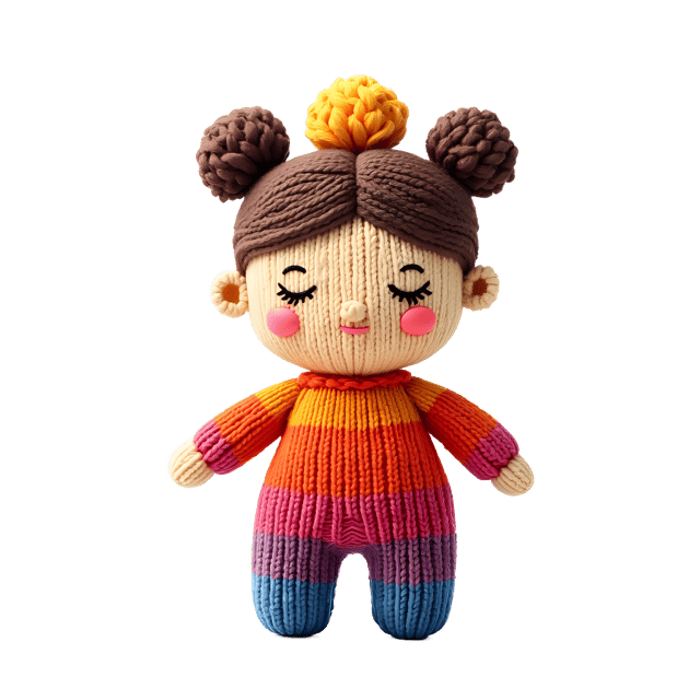 Free transparent PNG: Bright Knitted Doll PNG with Transparent Background for Crafting and Decor