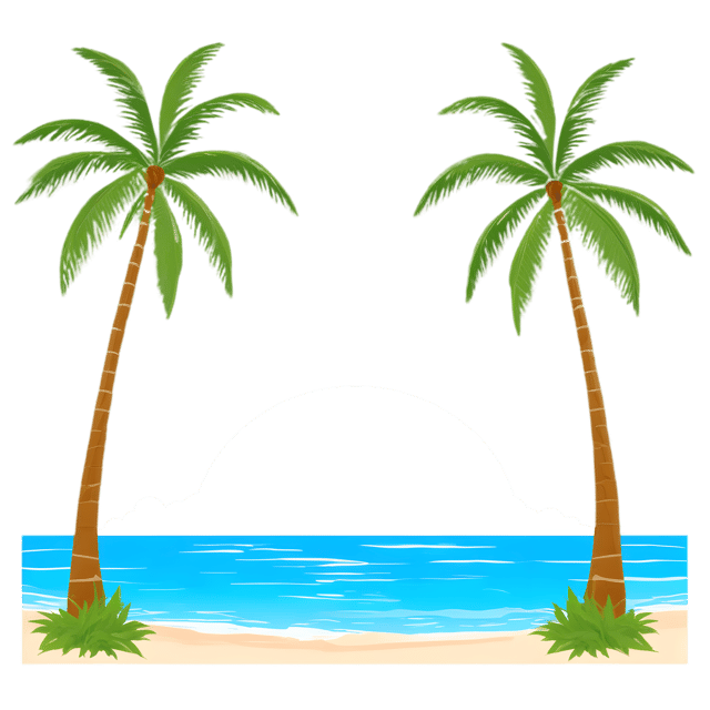 Free transparent PNG: Tranquil Ocean View with Palm Trees PNG Illustration for Tropical and Coastal Decor