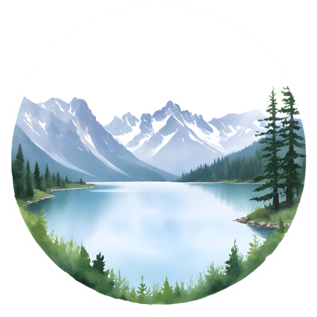 Free transparent PNG: Circular Lake with Lush Mountains PNG Design for Nature Scenes and Decor
