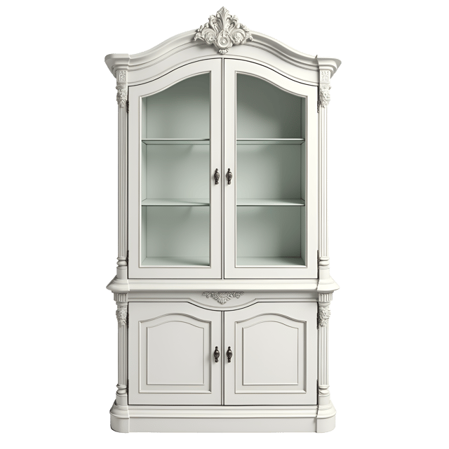 Free transparent PNG: Elegant White China Cabinet with Intricate Detailing and Glass Shelves