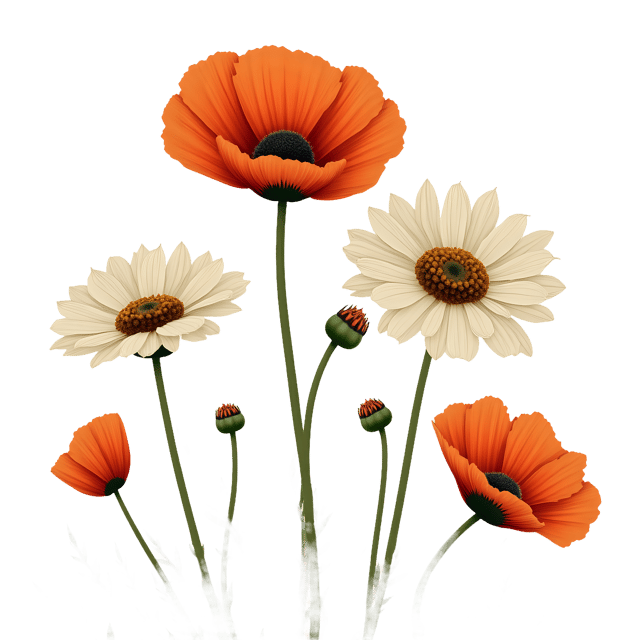 Free transparent PNG: Daisy and Poppy Flowers PNG Clipart  Perfect for Nature Themes  Crafts