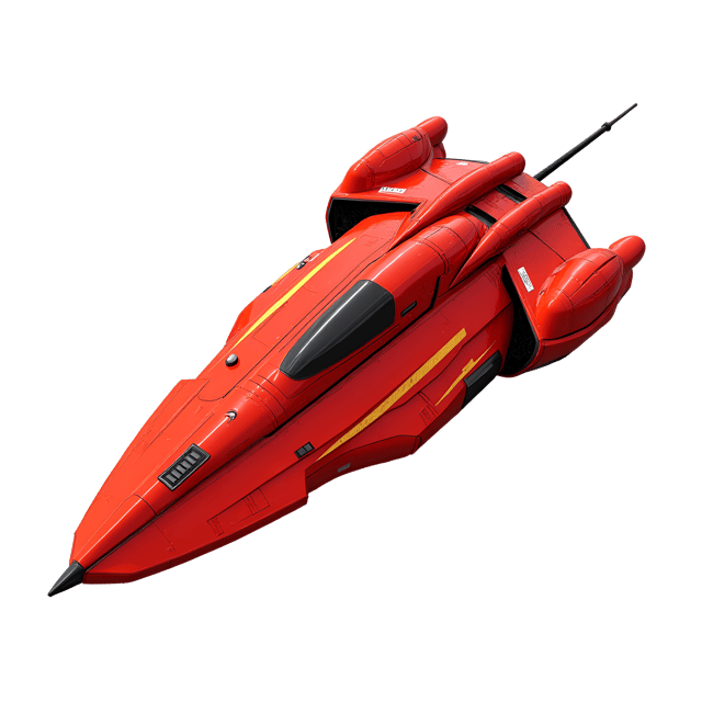 Free transparent PNG: Bright Red Spaceship with Golden Streaks and Sharp Angular Features on White Background