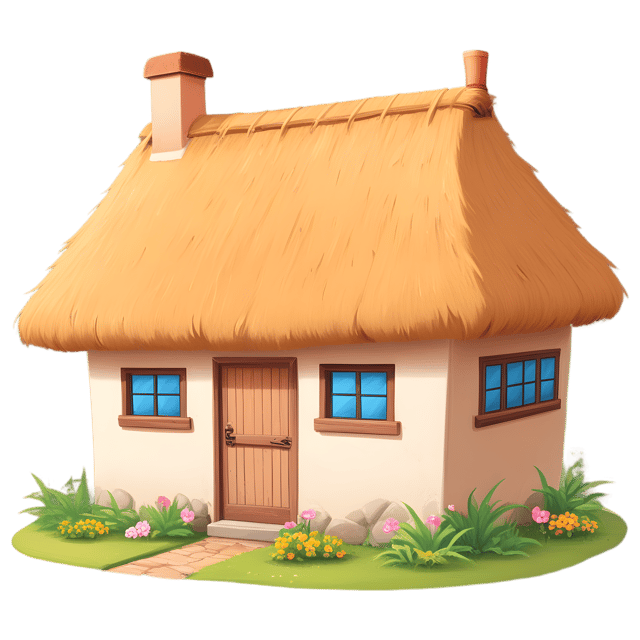 Free transparent PNG: Thatched Roof Village House with Garden PNG Transparent Background
