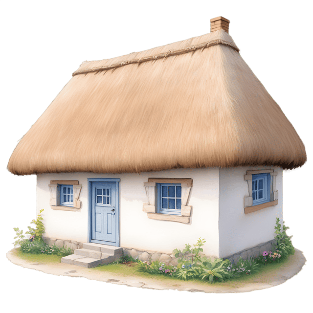 Free transparent PNG: Small Cottage with Thatched Roof Transparent Background PNG for Cottage Decor and Design