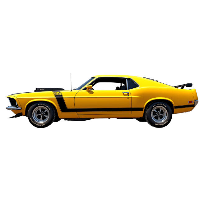 Free transparent PNG: 1960s Yellow Muscle Car with Bold Stripes and Wide Tires Isolated on White Background