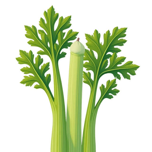 Free transparent PNG: Crisp Green Celery Stalks with Feathery Leaves - Beautiful Illustration Clipart