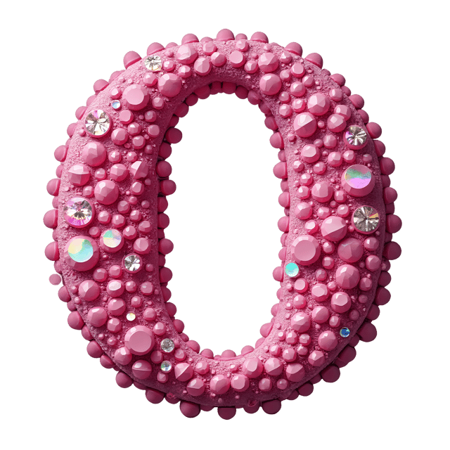 Free transparent PNG: Shimmering Pink Letter 'O' with Swarovski Crystals and Holographic Foil on Transparent Background
