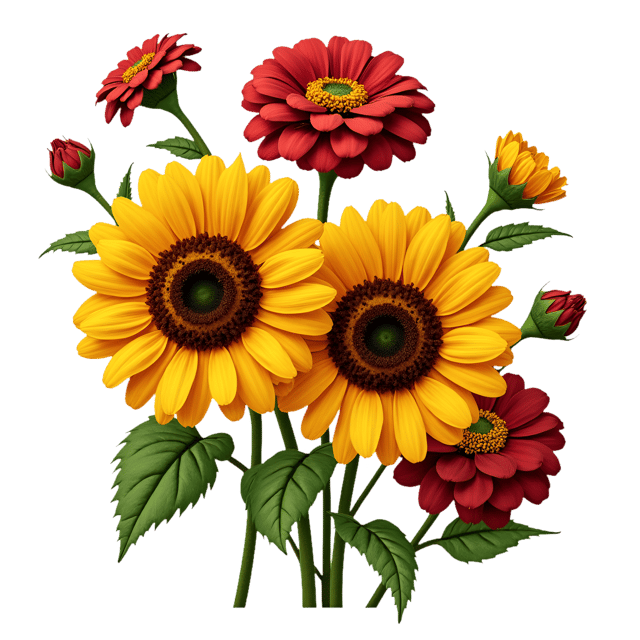 Free transparent PNG: Golden Sunflowers with Deep Maroon Zinnias  Free Flower Clipart PNG Download