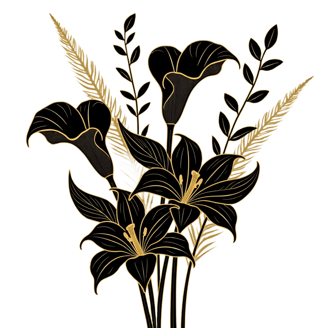 Free transparent PNG: Black and Gold Art Deco Arrangement  Elegant Floral Clipart, free downloadable png