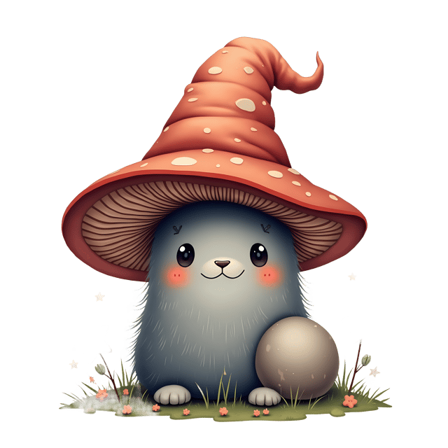 Free transparent PNG: Whimsical Gray Mushroom with Fuzzy Features PNG Illustration for Creative Projects