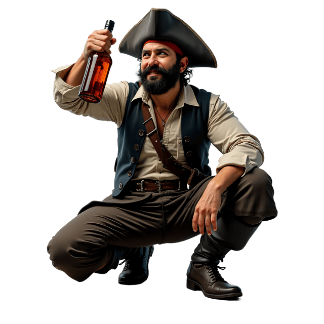 Free transparent PNG: Pirate with a Bottle of Rum PNG  Perfect for Themed Decor, Crafts  Illustrations