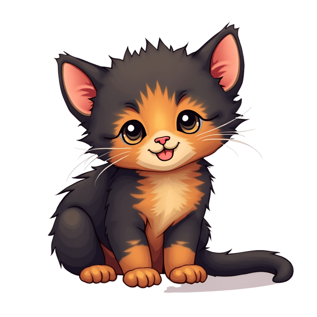 Free transparent PNG: Tortoiseshell Kitten Playful Illustration with Soft Fur and Transparent Background